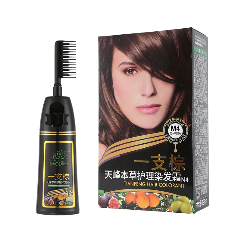 Tianfeng Crème de Teinture Capillaire Brune à Base de Plantes